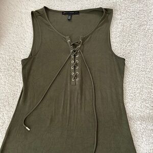 Army green, lace up knit tank - WHBM - S
